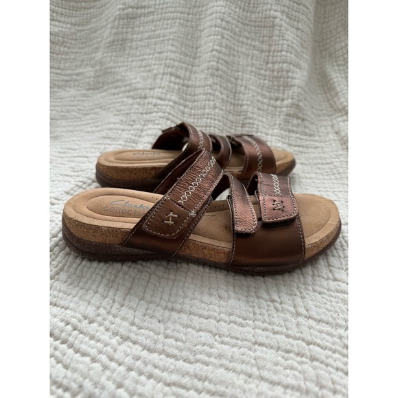 Clarks Collection Adjustable Leather Slide Sandal Size 6.5 - Picture 1 of 5